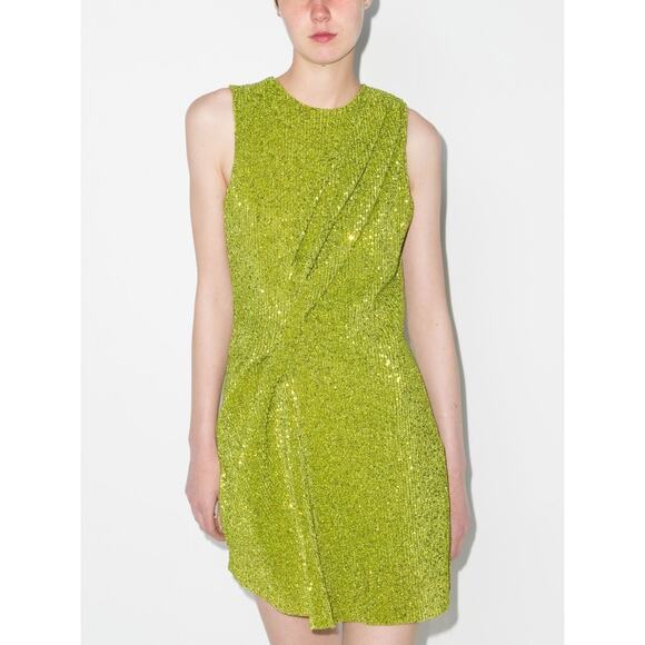 STINE GOYA Louiza Lime Green Sequin Twist Sleeveless Mini Dress US MEDIUM NWT - Picture 2 of 12